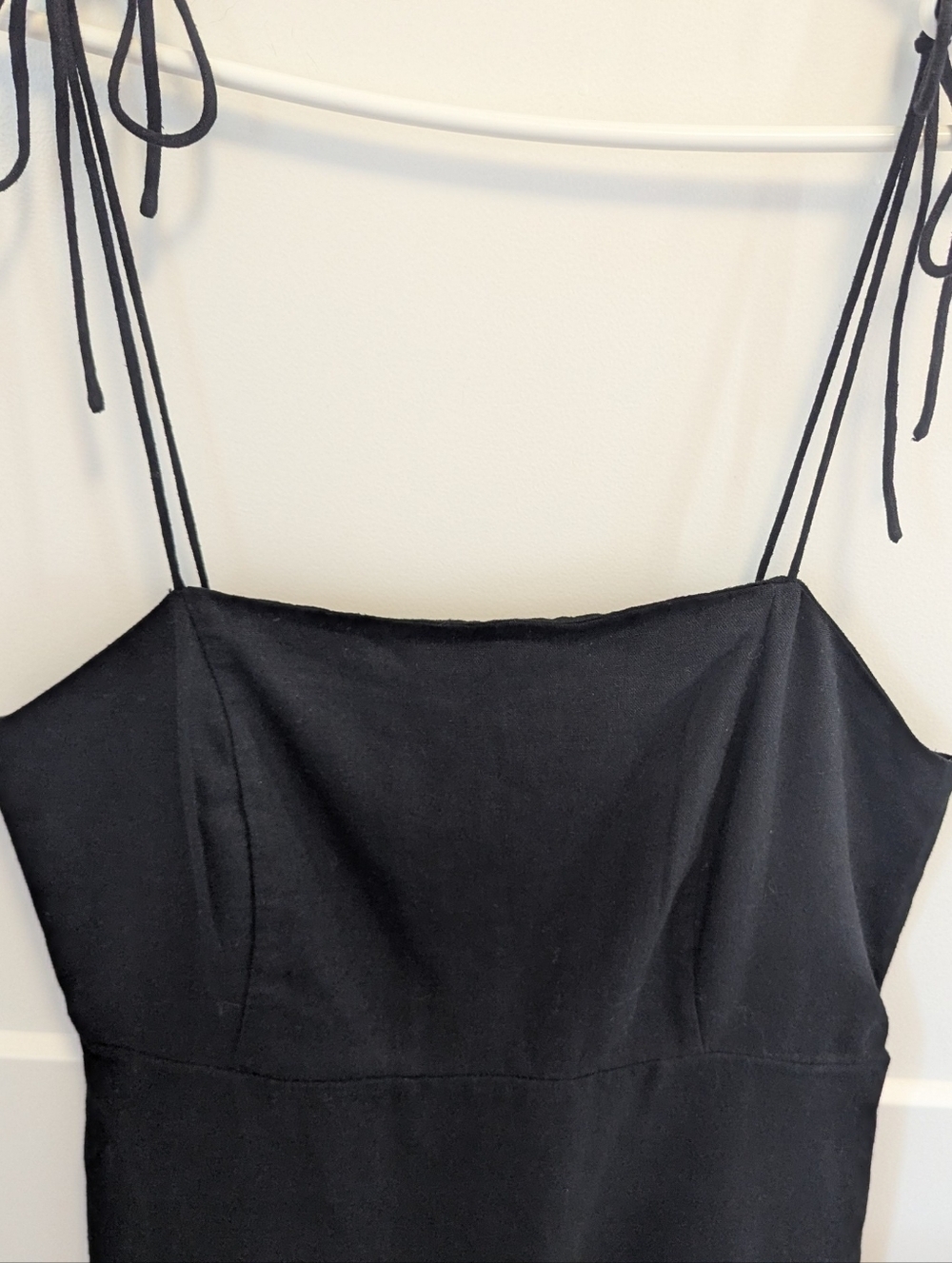 2/$20 Old Navy Black Linen Blend Tie Strap Mini Dress | Pockets | Summer - Picture 3 of 9